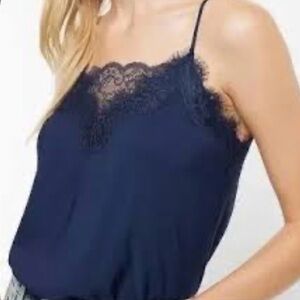 Express Navy Lace-Trim Navy Camisole Thong Bodysuit